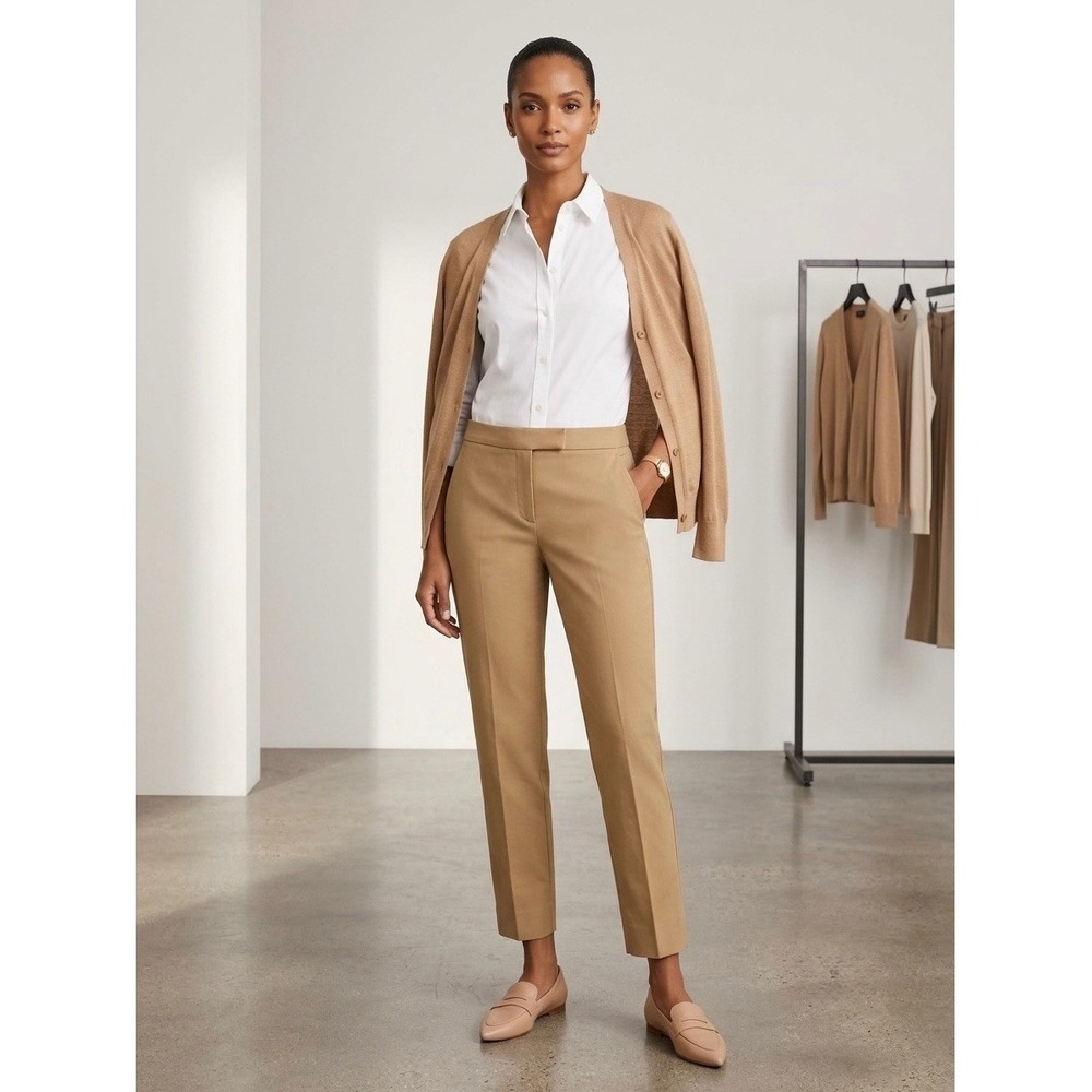 Theory Womens Tan Khaki Cotton Blend Tailored Straight Leg Trousers Size 4